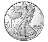 2021 American Eagle Silver Bullion 1 oz coin by BluVexCoin, showing detailed eagle design in brilliant uncirculated condition.