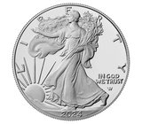 2024 American Eagle silver coin, 1 oz Brilliant Uncirculated bullion, shiny silver finish, detailed eagle design, from BluVexCoin.